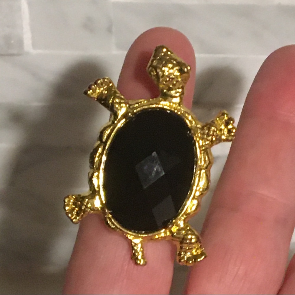 Adjustable Turtle Ring with faux jewel